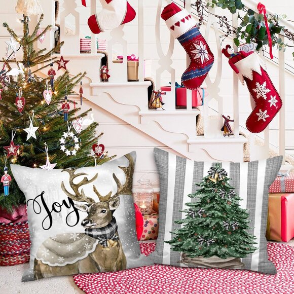 🆕 Christmas Throw Pillow Covers Xmas Snowman Gloves Elk Eucalyptus Cushion Home - Picture 4 of 6